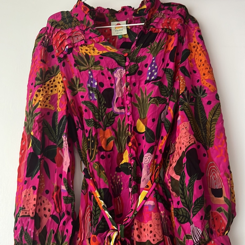 Farm Rio Long Sleeve Pink Patterned Dress Size Large - Picture 4 of 13